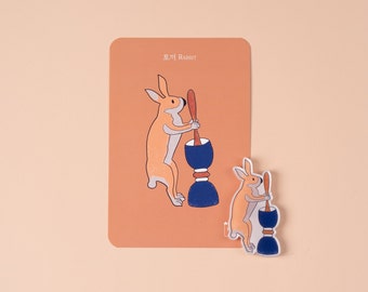 Moon rabbit asia korea style painting magnet / animal magnet / artist painting refrigerator magnets/ asia oriental folk painting magnets