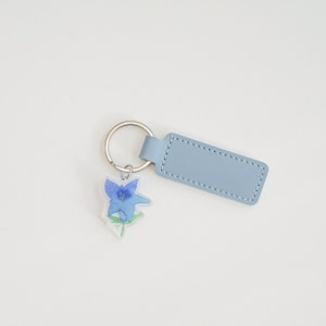 Gentian flower key chain / flower key chain / Acrylic floral hand painting key chain / blue flower / leather keyring image 6