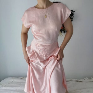 Medium vintage pink satin cocktail dress womens retro evening wear vintage prom dress