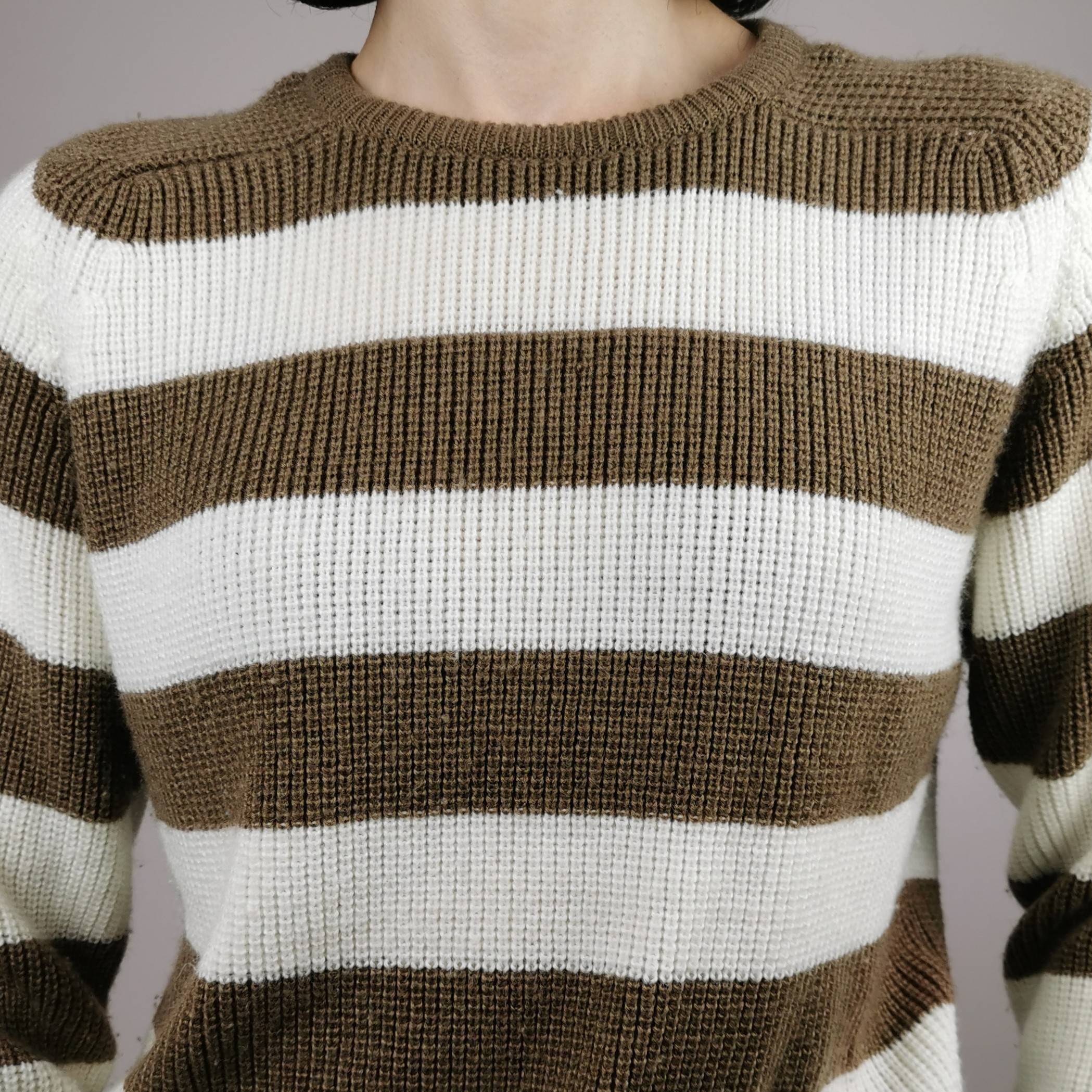 Medium vintage brown and white striped cozy knit sweater | Etsy