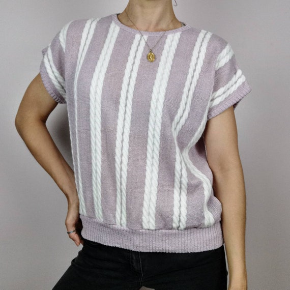 small vintage cable knit purple and white top, cab