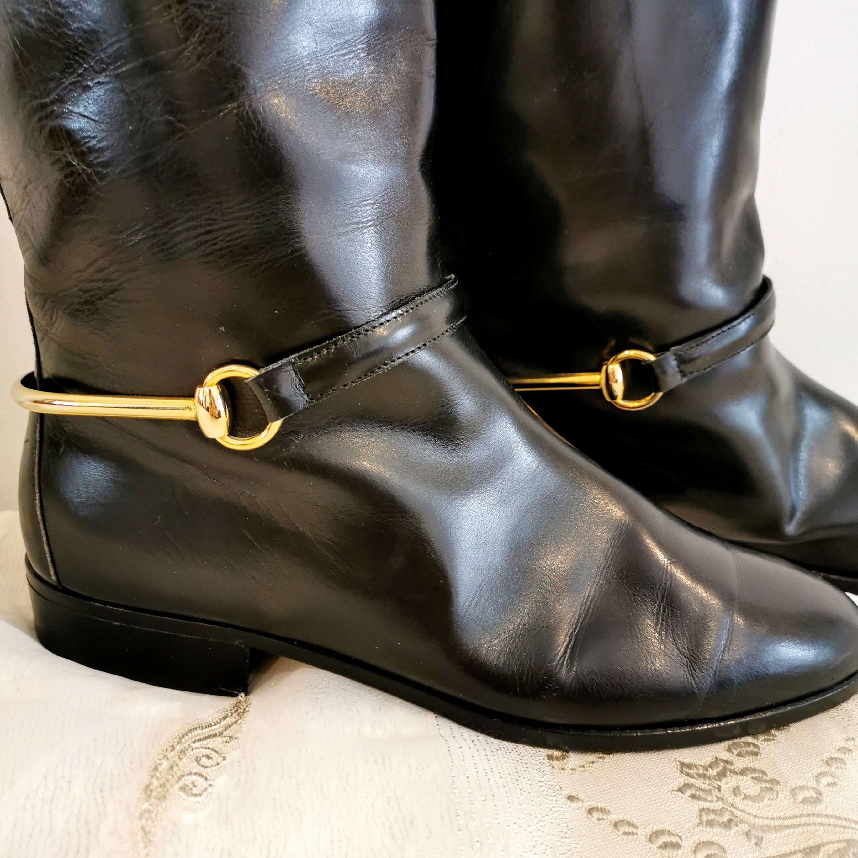 pad Governable mandat 8 US Vintage 90s Gucci Black Leather Equestrian Boots Luxury - Etsy