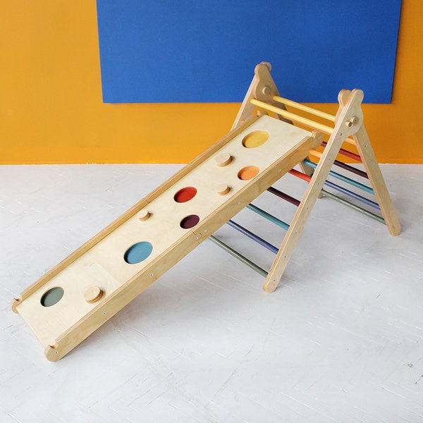 HIGH Climbing Triangle "Giraffe" with LONG double-sided Ramp, Kids ladder, Foldable triangle, Wooden Climbing Ladder, Montessori Triangle