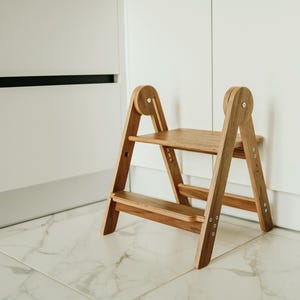 Exclusive Walnut Collection, mini helper stool UP, wooden kitchen tower, folding learning stool for kids and adults, bathroom stool