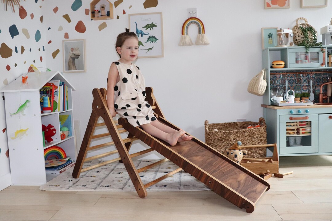 Walnut Toddler Climbing Gym Set, Handmade Pickler Triangle, Black ...