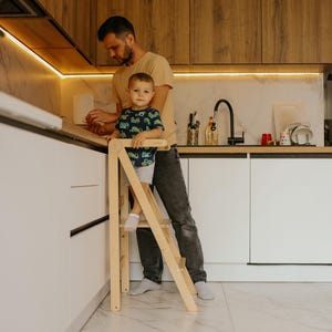 Folding helper LELEKA for kitchen, Super THIN foldable tower architoyz, Adjustable height helper stool, Toddler step stool