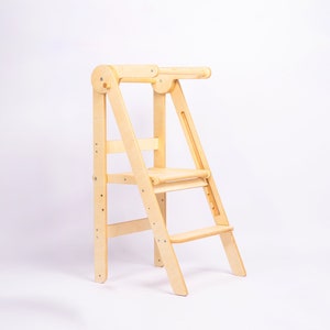 Adjustable Folding Helper Stool PEAK Natural, Kitchen Step Stool, Learning Stool