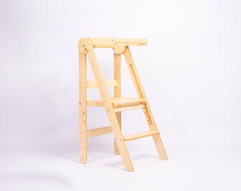 Adjustable Folding Helper Tower PEAK Natural, Kitchen Step Stool, Learning Stool