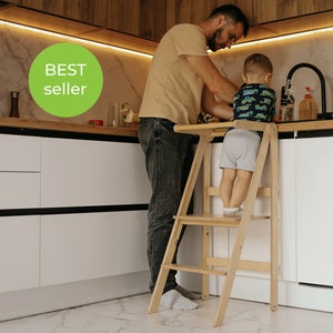 Folding helper tower LELEKA, Super THIN foldable tower, Adjustable Height Helper Kitchen Stool, Toddler Step Stool, Learning tower