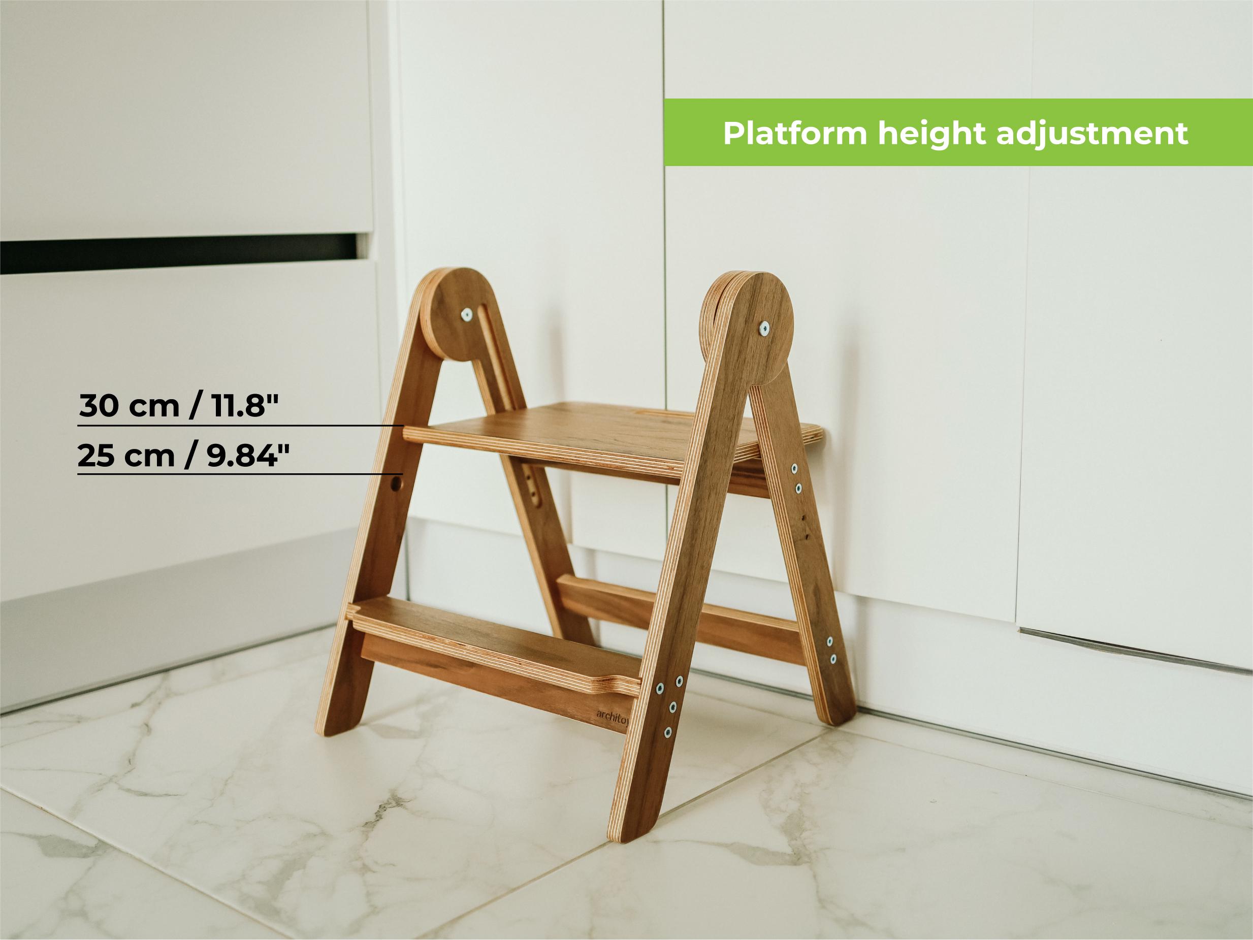 Walnut Foldable Wooden Steps, Learning Step Ladder, Toddler Kitchen ...