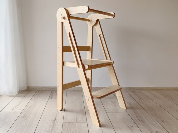 Folding Step Stool 24" Chair Ladder Platform White Hard Wood Kitchen Home New 
