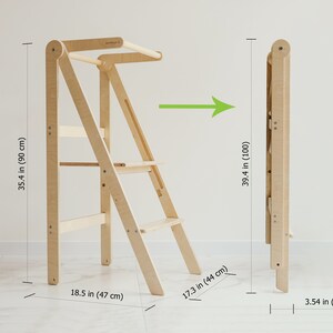 Torre auxiliar plegable LELEKA, torre plegable súper delgada, taburete de cocina auxiliar de altura ajustable, taburete para niños pequeños, torre de aprendizaje imagen 9