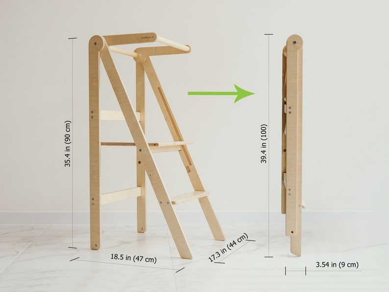 Torre auxiliar plegable LELEKA, torre plegable súper delgada, taburete de cocina auxiliar de altura ajustable, taburete para niños pequeños, torre de aprendizaje imagen 9