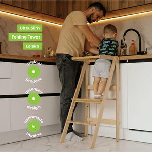 Foldable learning helper LELEKA, Slim learning helper, Montessori kitchen tower stool step, Folding Stepping Kids Tower, Kitchen Step Stool