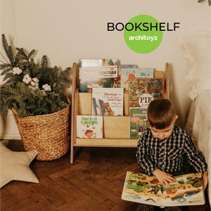Organic wooden open kids bookcase, vintage nursery Montessori bookshelf, first Christmas gift, custom nursery toy storage, grandchild gift