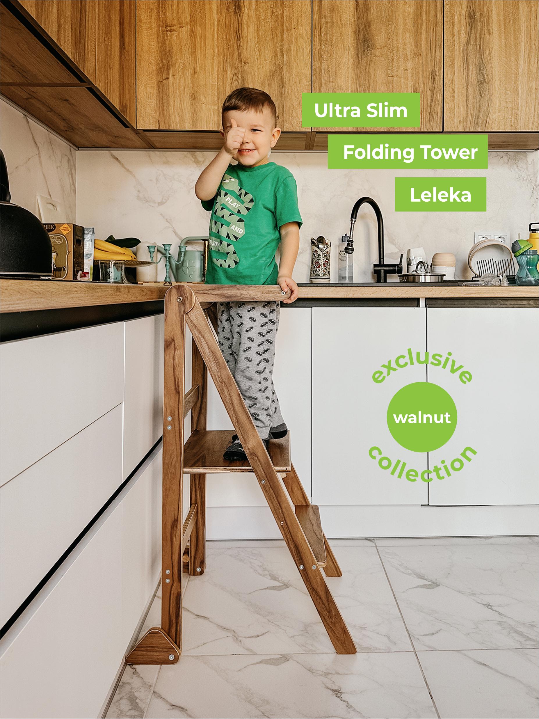 ウォルナット木製幼児用キッチンタワー、モンテッソーリステップ 
