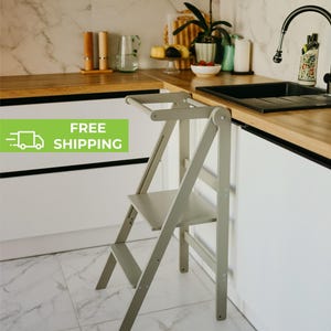 Foldable kitchen tower Leleka, Handmade adjustable height helper stool, Montessori tower, Foldable kitchen tower, Step stool, Helper Kitchen