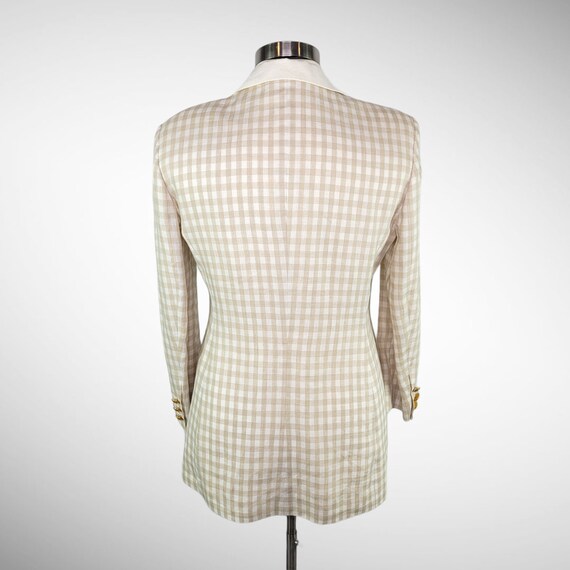 1980s ESCADA Tan White Check Linen Jacket Blazer … - image 5
