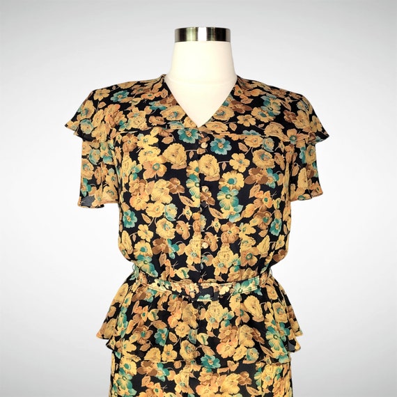 80s Does 30s BLAKE ELIZABETH Peplum Blouson Dress… - image 5