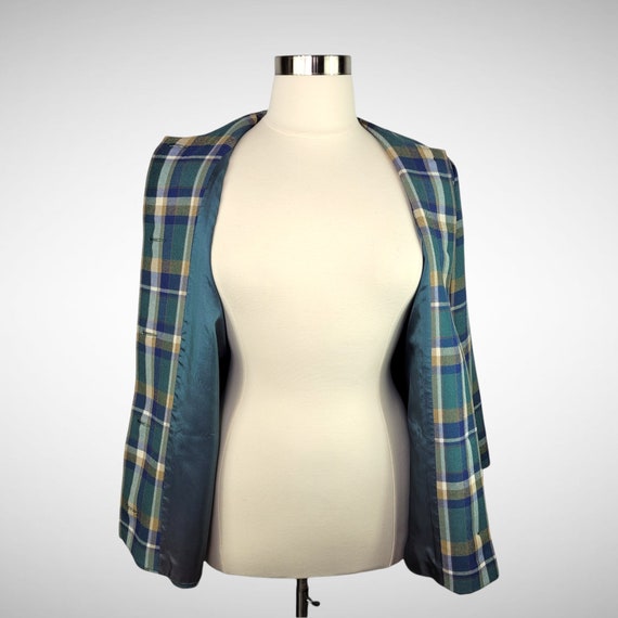 90s Collarless Irish Hand-Woven Wool Plaid Jacket… - image 3