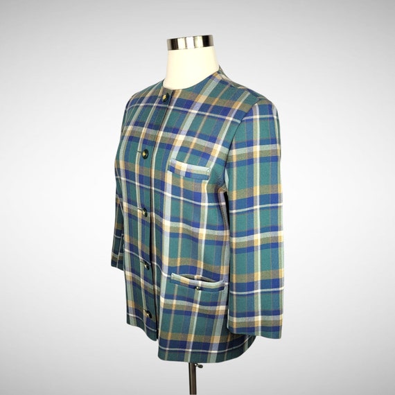 90s Collarless Irish Hand-Woven Wool Plaid Jacket… - image 4