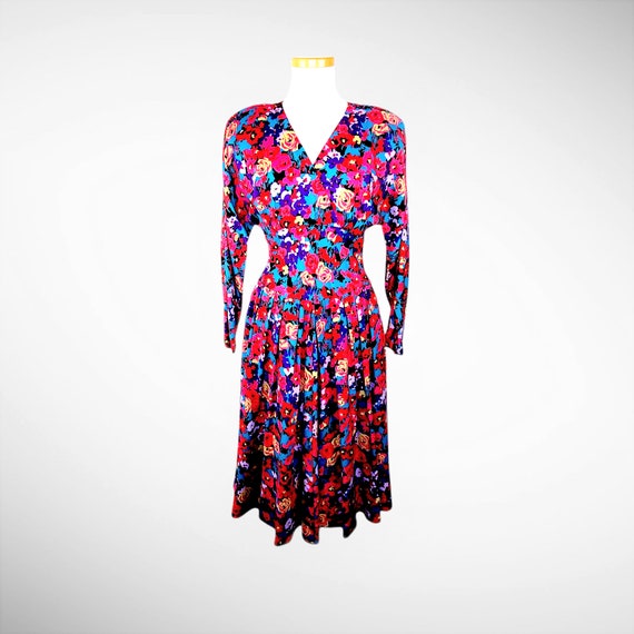 1980s Size XS Rayon Day Dress R.E.O. - Drop Waist… - image 1