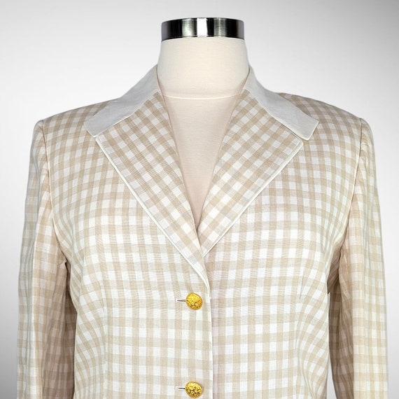 1980s ESCADA Tan White Check Linen Jacket Blazer … - image 6