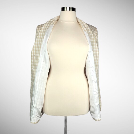1980s ESCADA Tan White Check Linen Jacket Blazer … - image 3