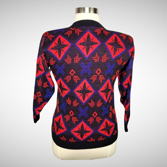 80s Does 50s Black Red Blue Geometric Pullover Sw… - image 4