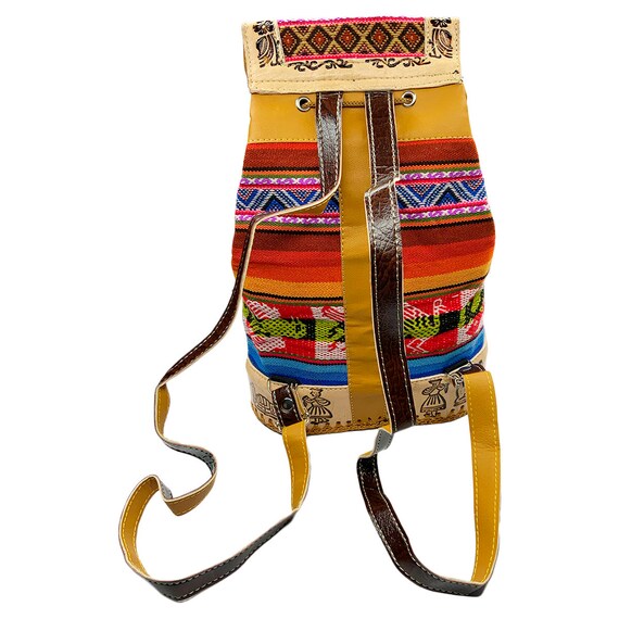 NEW PERU CUSCO WOMEN\'S TEXTILE FABRIC EMBOSSED LEATHER BOHO BACKPACK BAG New Peru Cusco Women main image 3