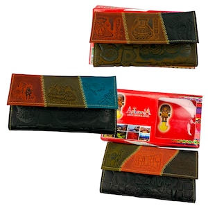 NWT Cusco Machu Picchu Peru Souvenir Men's All Embossed Leather Trifold Long Wallet