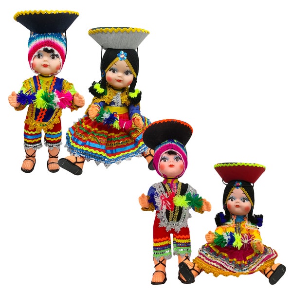 New Peru Peruvian Cute Inca Ñusta Couple Handmade Costume Textile Dress Gift Dolls 14"