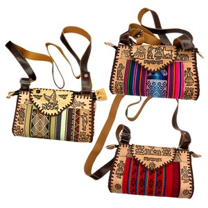 NWT Peru Cusco Women's Textile Fabric Embossed Leather Boho Purse Crossbody Bag