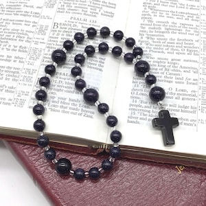 Blue Goldstone beads and Sparkle Gem Cross Protestant Prayer Beads, Episcopal, Methodist, Anglican Rosary, Pocket Devotional Aid