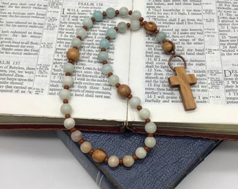 Amazonite and Olive Wood Protestant Prayer Beads, Episcopal, Methodist, Anglican Rosary, Prayer Focus Pocket Devotional Aid.