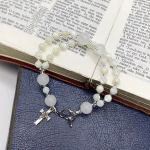 Jade and Mother of Pearl Protestant Prayer Bead Bracelet, Episcopal, Anglican, Methodist Prayer Beads, Prayer Tool, Functional Jewelry