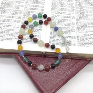 Multi Color Agate and Jade Christian Prayer Beads, Episcopal, Methodist, Protestant, Anglican Rosary, Prayer Focus and Pocket Devotional Aid