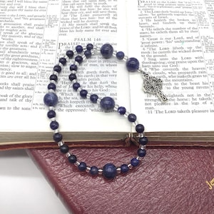 Small Blue Sodalite Beads and Celtic Cross Protestant Prayer Beads, Episcopal, Methodist, Anglican Rosary, Prayer Focus Pocket Devotional