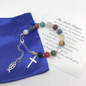 Bracelet chrétien en pierres précieuses pour prière du Seigneur : bijoux fonctionnels pour les Écritures bibliques (réglables).