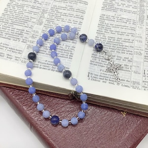 Blue Fire Agate and Sodalite Beads with a Decorative Cross Protestant Prayer Beads, Methodist, Episcopal, Anglican Rosary, Prayer Focus Aid.