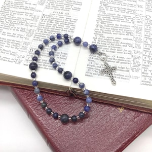 Small Sodalite and Decorative Cross Protestant Prayer Beads, Episcopal, Methodist, Anglican Rosary, Prayer Focus and Pocket Devotional Aid