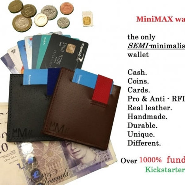 Semi - minimalist LEATHER WALLET with RFID protection by MiniMAX dizain