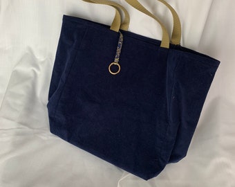 Large tote: Navy blue pinwale cord