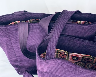 Large tote: Purple corduroy