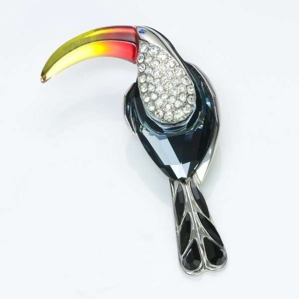 Authentic Swarovski Toucan Brooch, Belyaka Bird, Tropical Bird Pin, Silver Parrot, Made in Austria, Paradise Collection