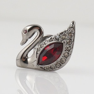 Genuine Swarovski Swan Tie Tack, Blue Yellow Red Crystal, Hat Pin, Christmas Jewelry, Bird Jewelry, Authentic
