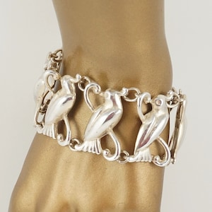 Cockatoo Cockatiel Vintage Sterling Link Bracelet, Parrot Cuff, Made in Mexico,  Bird Jewelry, Tropical