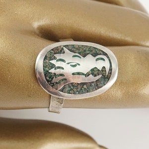 Taxco Mexico Sterling and Turquoise Parrot Ring, Adjustable, Vintage, Exotic Bird, Animal Jewelry, Parrot Lover Gift, HECTOR AGUILAR
