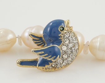 Bluebird revers of hoed pin met strass en emaille, vintage, vogelliefhebber cadeau, beterschap cadeau, dierensieraden