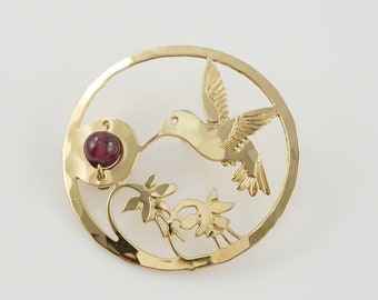 Wild Bryde Hummingbird Tie Tack with Carnelian Stone, 14 kt. Gold Plate, Hat Pin, Hummingbird Lover Gift